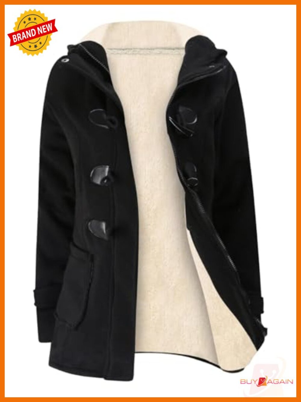 Sherpa Lined Hooded Fleece Duffle Toggle Coat Winter Jacket